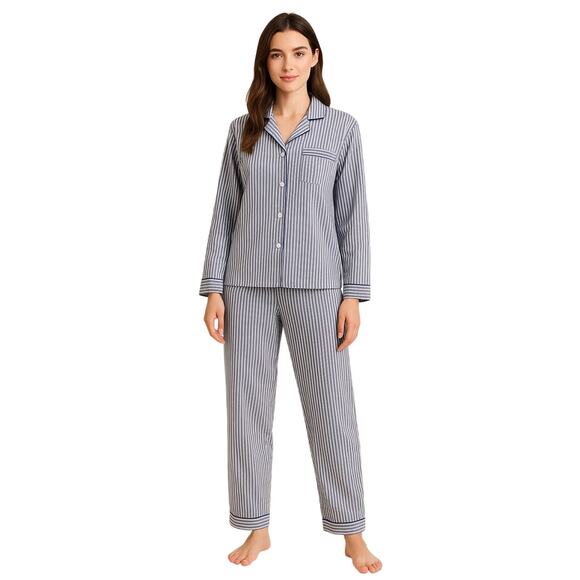 Petti Pranc Pajamas Set Size L Blue & White Stripe Button Front Top & Pants - Picture 1 of 15